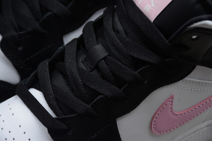 jordan 1 mid white black light arctic pink (gs) 555112-103